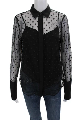 Blusa J Crew Mujer Negra Lunares Cuello Abotonada Manga Larga Talla 6 Foto 1 de 4