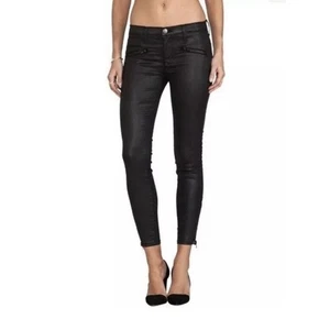 Current/Elliott The Soho Zip Stiletto Skinny Pants Black Coated Women’s Size 25 - Picture 1 of 8