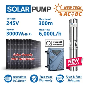 Pompa acqua solare pozzo foro profondo 4" AC/DC 3KW 4HP sommergibile 300m inverter 2p-AC - Foto 1 di 12