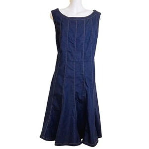 Harve Benard Chambray Boatneck Dress Tulip Hem Skirt Vtg Y2K Women's 16 - Picture 1 of 6