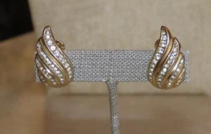 Christian Dior clear rhinestone & goldtone earrings; vintage; signed - Picture 1 of 8