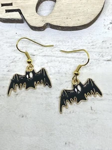 Pendientes colgantes murciélago esmaltados negros novedad gótico celestial vampiro Halloween - Imagen 1 de 5