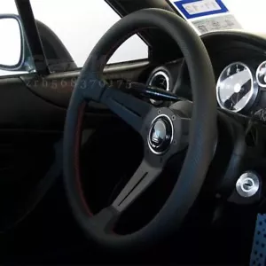350mm 14' Perforated Leather Black Spoke Deep Cone Sport Steering Wheel NARDI - Picture 1 of 13