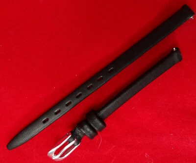 New Ladies Black Genuine Leather Calf Calfskin 6mm Watch Band Silver Tone Buckle - Image 1 of 4