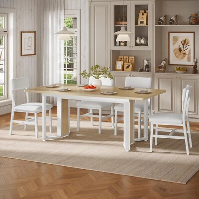 5-Piece Dining Table Set for 4-6 People, 63" Extendable Table & 4 Cushion Chairs - Image 1 of 4