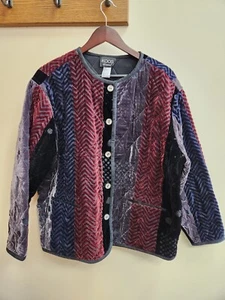 KOOS Of Course Art-to-Wear Quilted Velvet Print Coat Jacket 1X Medium Silk Blend - Picture 1 of 14