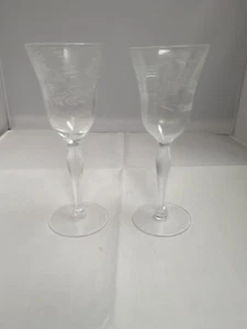 2er Set 6 Zoll Kristall Herzliche Gläser Donau von Kolonie Blume und Blätter - Bild 1 von 6