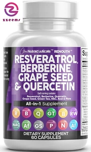 Resveratrol 6000Mg Berberine 3000Mg Grape Seed Extract 3000Mg Quercetin 4000Mg G - Picture 1 of 12