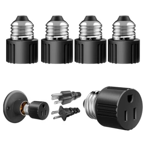 4 Pack E26/E27 3 Prong Light Socket to Plug Adapter Screw in Outlet Light Socket - Picture 1 of 11