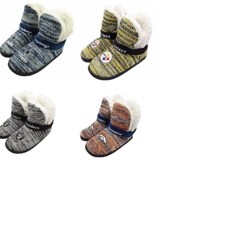 NFL Women's Wordmark Peak Boots Slippers Faux Wool Lined House Shoes Cover