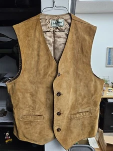 VINTAGE 70's LL Bean Vest Men’s Small Brown Suede Waistcoat Old Money Leather - Picture 1 of 10