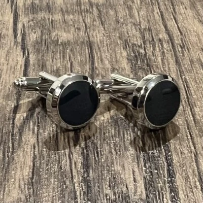 Gemelos redondos con borde biselado azul marino para hombre cumpleaños boda regalo gemelos en caja Foto 1 de 4