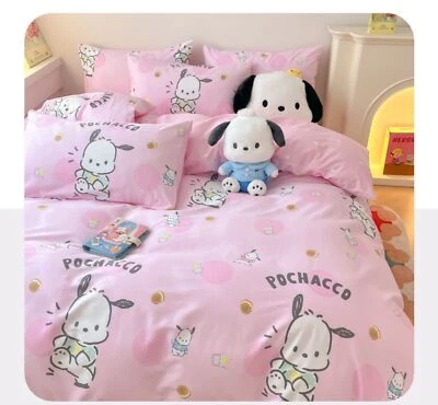 NEW  Pochacco 100% Cotton 4pcs Bedding Set Sheet Duvet Cover Pillowcase Student - Image 1 of 4
