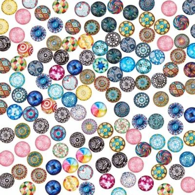 100/200 Mosaic Printed Glass Dome Flatback Cabochons For Pendants Jewelry Making - Image 1 of 4