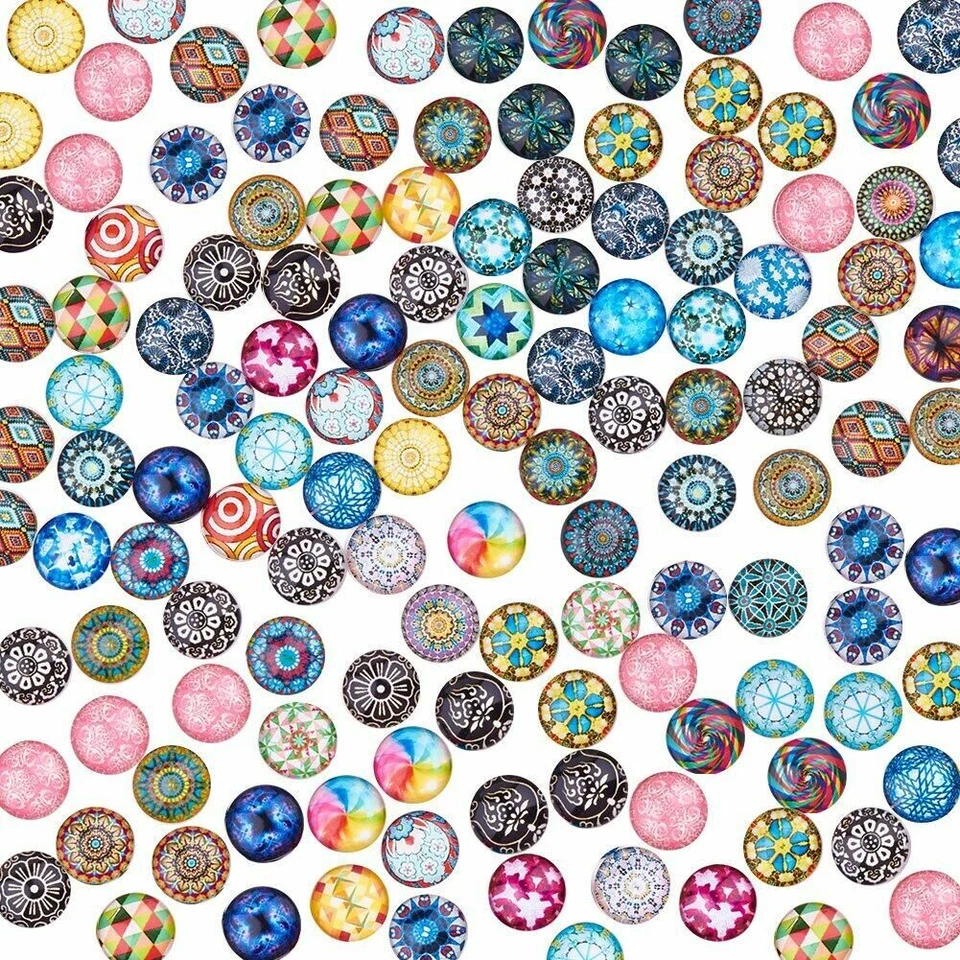 100/200 Mosaic Printed Glass Dome Flatback Cabochons For Pendants Jewelry Making - Image 1 of 4