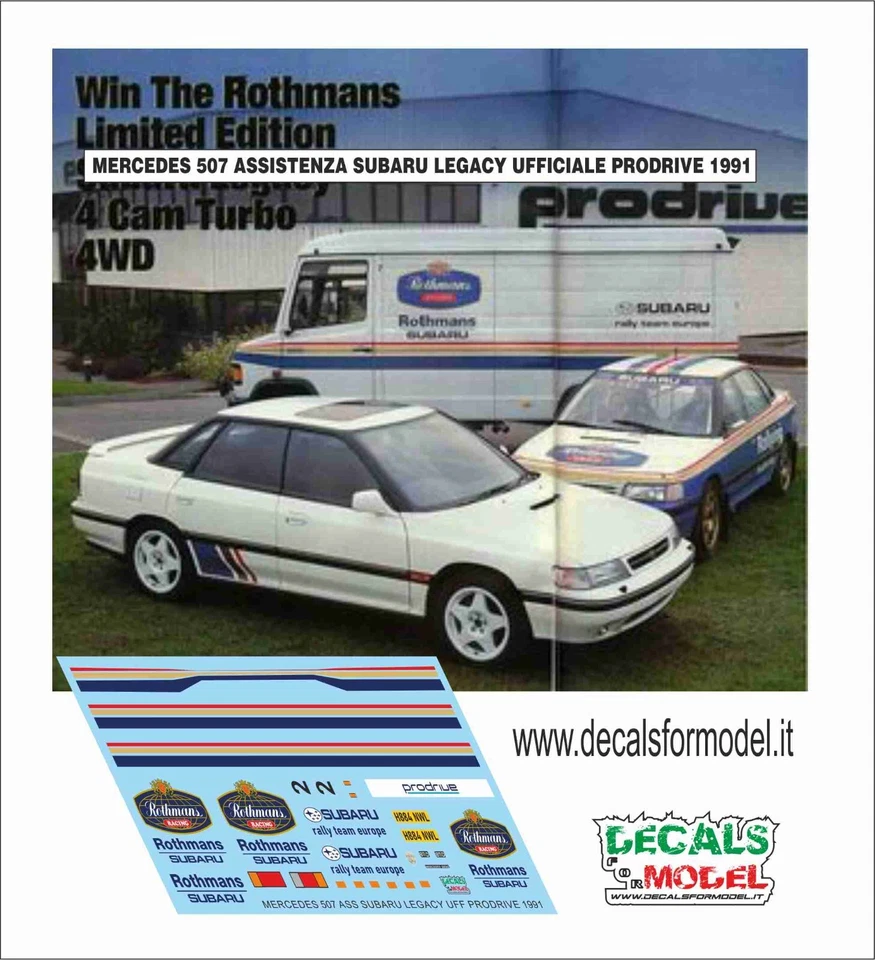DECALS 1:43 MERCEDES 507 VAN SERVICE SUBARU LEGACY ROTHMANS COLIN MCRAE 1991 - Immagine 1 di 1