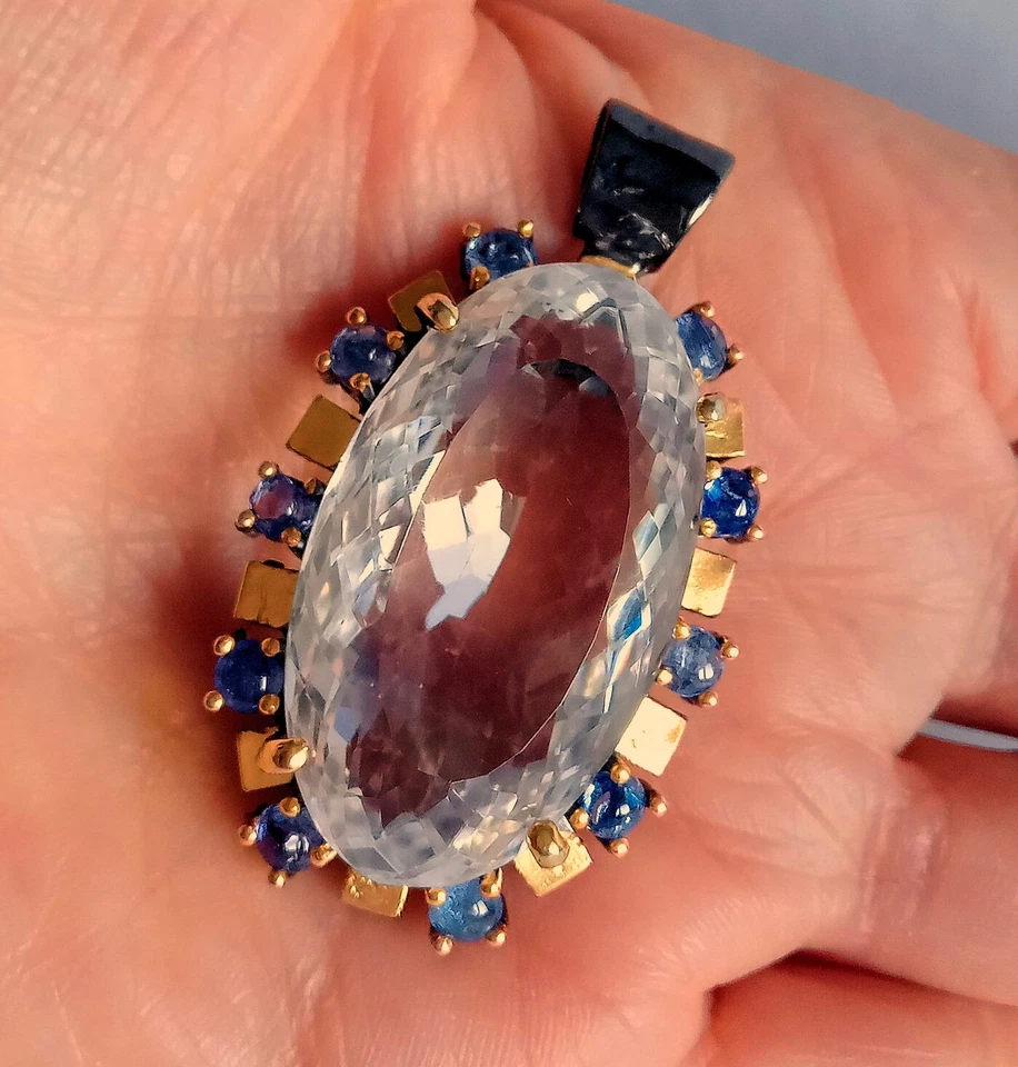 PENDENTE IN ARG. ST. 925 BRUNITO E DORATO CON QUARZO IALINO E  TANZANITI - Immagine 1 di 4