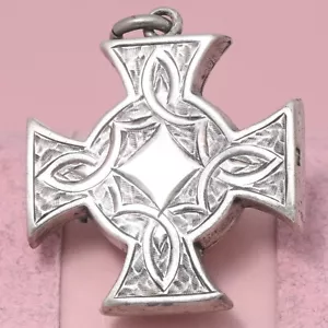 Antique Victorian Maltese Cross Hand Etched Sterling Silver Pendant Locket - Picture 1 of 8