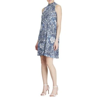 Vestido AMERICAN LIVING AZUL E BRANCO ESTAMPA GEOMÉTRICA SIMULADO PESCOÇO TAMANHO: 12 NOVO COM ETIQUETAS - Imagem 1 de 4