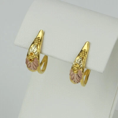 14k Yellow Gold, 10k Black Hills Gold Women's Half Hoop Stud Earrings - Image 1 of 2