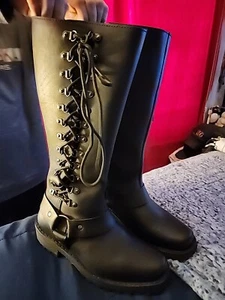 Z1R - Savage Leather Womens Street Road Bike Waterproof Lace-Up Motorcycle Boots - Picture 1 of 4