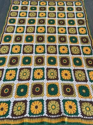 Handmade Crochet Blanket MCM Scandinavian Pattern 72” x 48” - Image 1 of 4