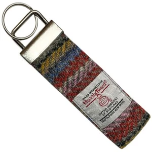 Harris Tweed Multi Stripe Looped Keyring on Silver Colour Metal Fob - Picture 1 of 1