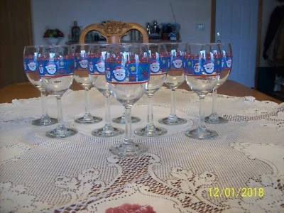 Libbey Stemmed Vintage Set Of 10 Postage Stamp Christmas Wine Glass Goblet's - Image 1 of 4