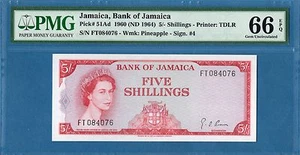 Jamaica 5 Shillings, 1960(ND 1964), Gem UNC-PMG66EPQ, P51Ad - Picture 1 of 2