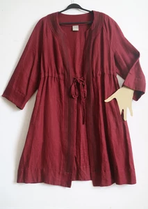 POETRY 14UK (CH 55cm) LUXURIOUS Burgundy Wine 100% Linen Embroidered Belted Coat - Picture 1 of 20