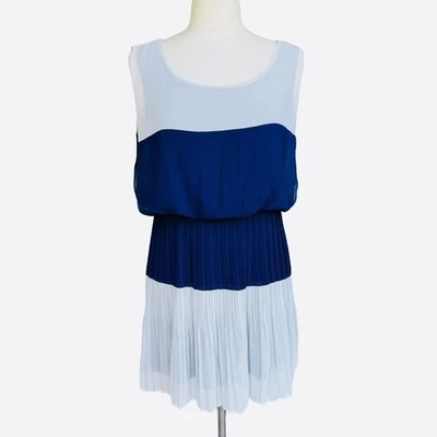 Vestido blusa vaina ESLEY para mujer talla L blanco azul sin mangas acordeón pliegues Foto 1 de 2