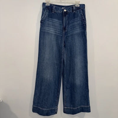 Pantalón de mezclilla de tiro alto de algodón Habitual Jeans 6 29 lavado medio pierna ancha Foto 1 de 4