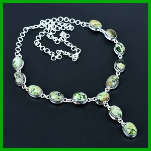 Halloween Sale 925 Silver Oval Australian Chrome Chalcedony Stone Chain Necklace - Picture 1 of 11