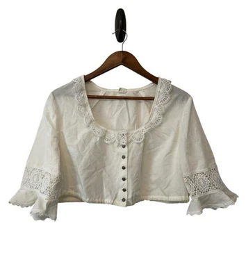 Blusa corta vintage blanca de encaje pradera - Top campesino boho cottagecore L/XL cuadrada Foto 1 de 4