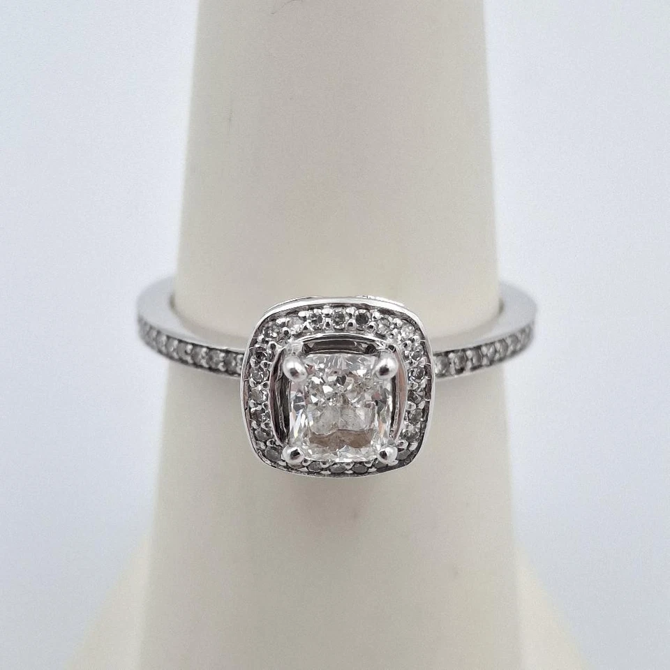 14K White Gold Cushion Cut Natural Diamond Halo Engagement Ring Size 6.25 3/4ctw - Image 1 of 4