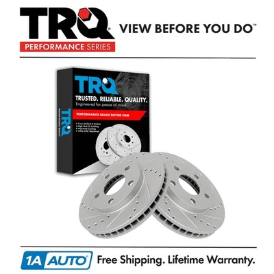 TRQ Performance Brake Rotor Drilled Slotted Front Coated Pair for Chevy - Image 1 of 4