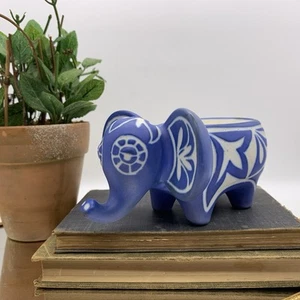 Vintage Pablo Zabal Elephant Figurine Planter Blue Zoo Ceramic Folk Art Chile - Picture 1 of 9