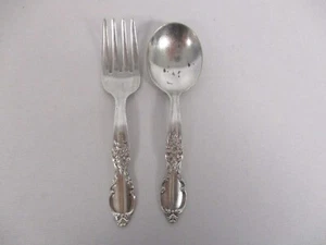 WM ROGERS & SON VICTORIAN ROSE SILVERPLATE BABY SPOON & FORK - Picture 1 of 3