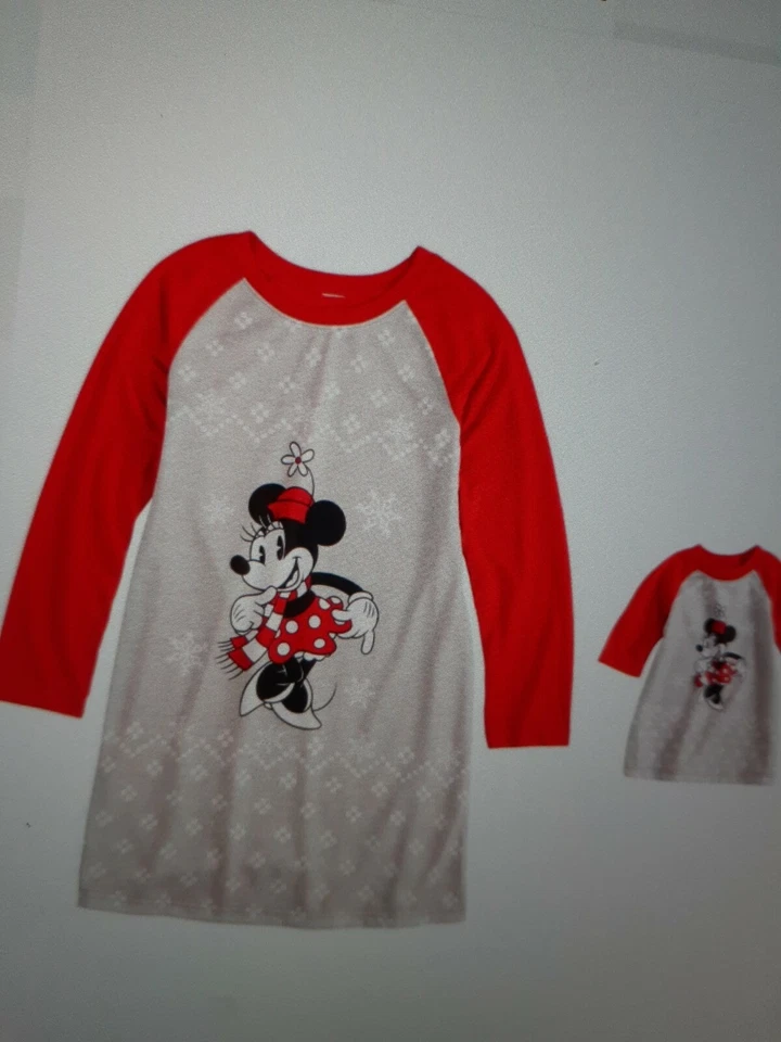 Disney Minnie Mouse Nightgown/ Matching 18" Doll Nightgown Sz 6 2pc
