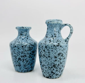 VEB Haldensleben ceramica 2 vasi vasenduo blu screziato 3089/3079 EGP DDR - Foto 1 di 9