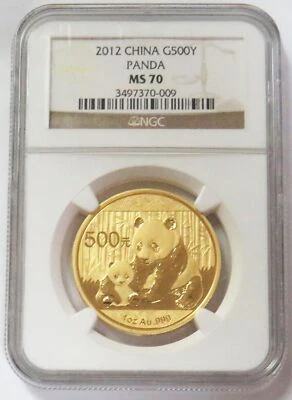 2012 GOLD CHINA PANDA 500 YUAN 1 OZ NGC MINT STATE 70 - Image 1 of 2