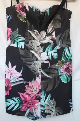 GUESS Silky Black Pink Green Floral Tropical Print Shorts Romper Size (M) - Image 1 of 4