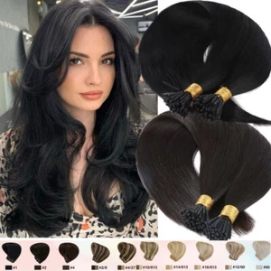 I Tip Remy Human Hair Extensions Cold Fusion Pre Bonded Keratin Stick In Black - Picture 1 of 27