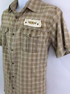 Camicia personalizzata PX uomo taglia M pearl snaps manica corta marrone beige quadri quadri quadri - Foto 1 di 8