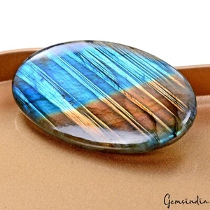 Certified 90 Cts Blue Peach Spectrolite Labradorite Oval Cabochon Loose Gemstone - Picture 1 of 9