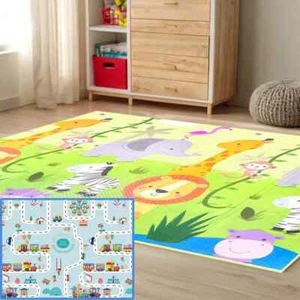 Extra Large 2 Graphics in 1 Foldable Baby Play Mat/Tummy Time Mat blue, green  - Picture 1 of 8