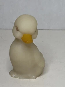 FENTON SATIN GLASS CUSTARD FLORAL DUCK HAND PAINTED FLOWERS SIGNED *DAMAGED* - Picture 1 of 7
