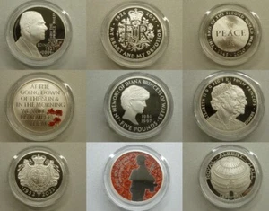 Royal Mint UK .925 Silber PP Gedenkmünzen £5 verschiedene 1997-2022 Menü - Bild 1 von 25