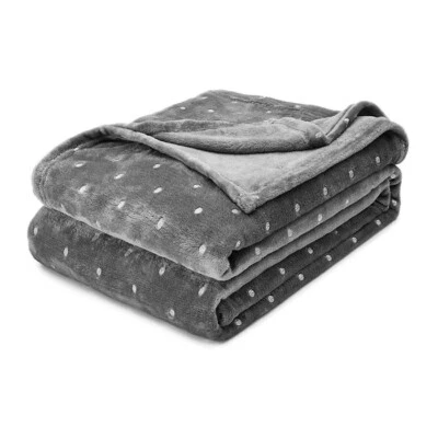Fleece Plush Medium Weight Fluffy Polka Dot or Solid Soft Blanket Sofa Bed Throw - Image 1 of 2