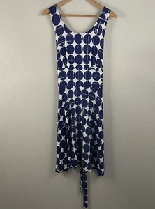 Leota Womens M Blue Circle Print Tie Waist Sleeveless Dress - Picture 1 of 4